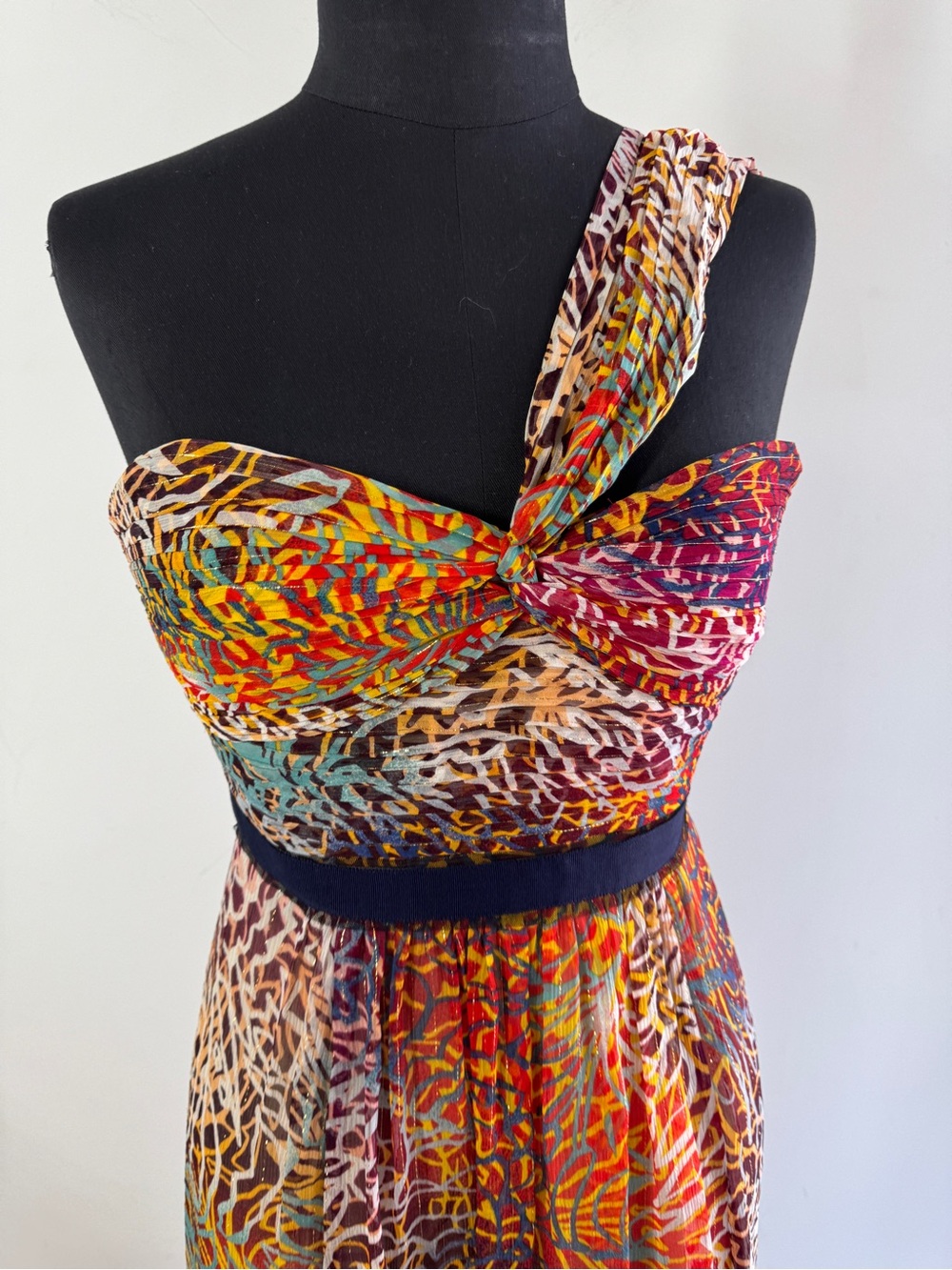 BCBG MaxAzria Y2K Boho Silk Blend One Shoulder Maxi Dress Multicolor Size 4 Chic - Picture 5 of 16